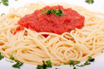 Delicious homemade spaghetti with tomatoe sauce
