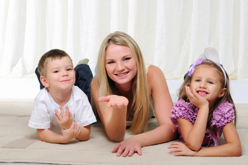 young mother, her daughter and son