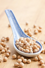 chickpeas in porcelain spoon