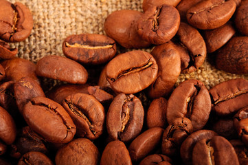 Coffee beans in canvas sack