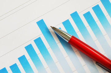 Bar graph and pen