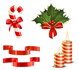 Candy Cane, Christmas Holly, Ribbons and Candles
