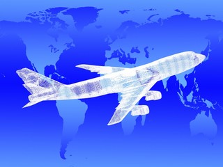 model of jet airplane on worldmap. Concept - global travel.