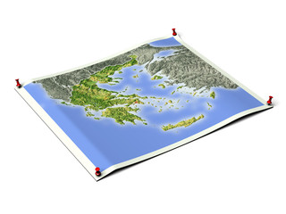Greece on unfolded map sheet.