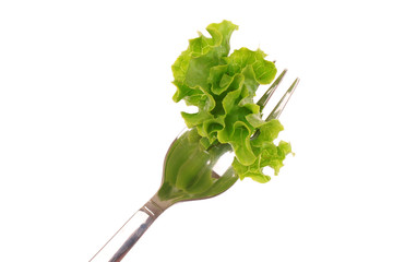 leaf of lettuce on a fork