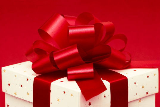 Gift box on red