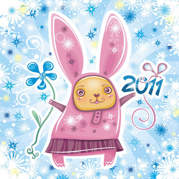 Vector card with  rabbit celebrating New Year  2011 sign.