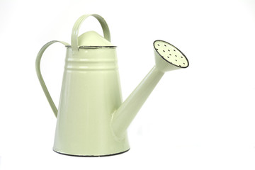 green watering can, isolated on white background