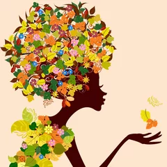 Poster Lady herfstbladeren met een kapsel © Aloksa