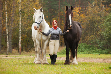 Woman with two shire horses