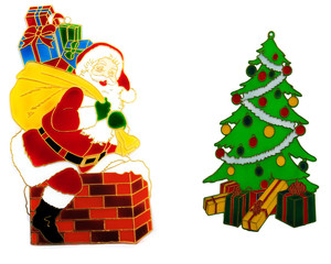 vibrant christmas window decorations on white