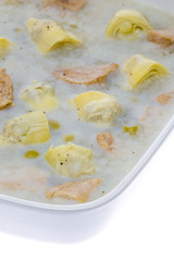 aspic with chicken meat and artichokes