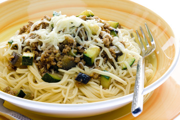 mixture of minced meat, zucchini and egg-plan