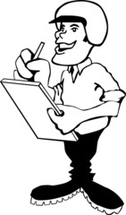 Man with a helmet and a notebook