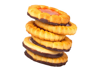 Six cookies on a white background