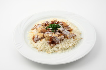 riso bianco con carne kebab