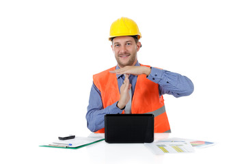Successful attractive caucasian man architect, time out