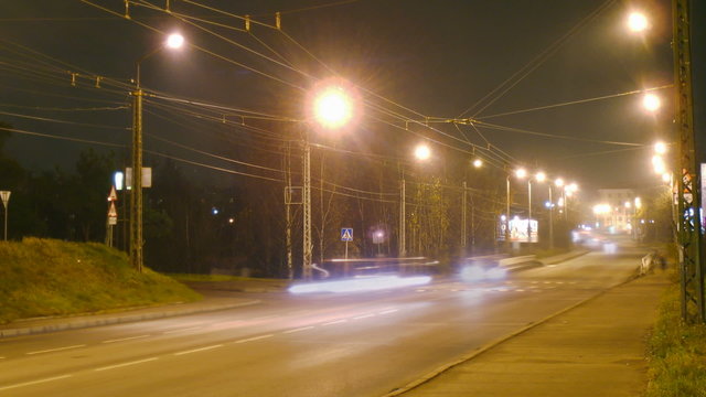 Night city traffic time lapse