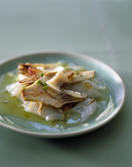 Carpaccio d'artichaut et de loup au citron vert 