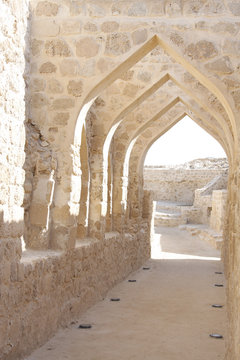 Curved masonry construction passage inside Bahrain fort