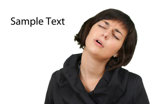 Stock image of tired woman over white background