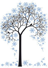 winter tree with snowflakes, vector