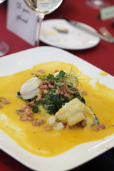A fish dish presented at a party table, enjoy