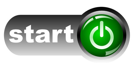 Green power glossy button, vector