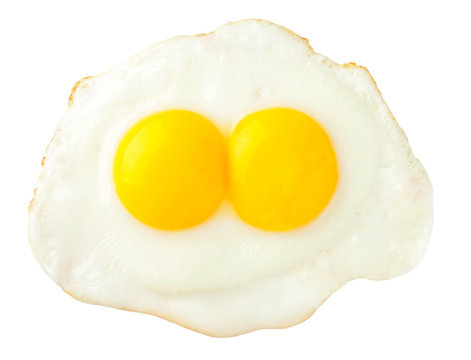 Fried eggs that look like funny face isolated on white backgroun