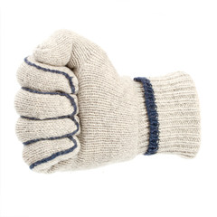 Fist in white glove isolated on white background