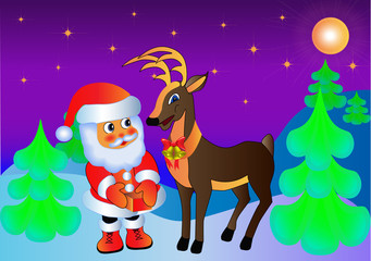Obraz na płótnie Canvas deer santa with gift