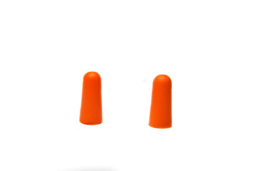 Orange ear plugs isolated on white background