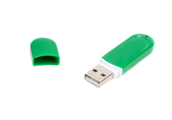 USB memory in green body with open lid