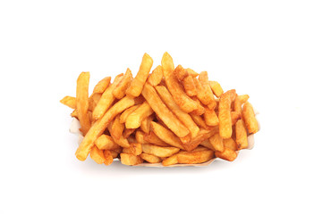 Pommes in der Schale auf weiß isoliert von oben