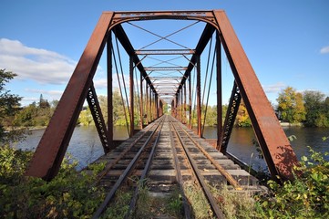 Fototapeta na wymiar Rail length across the river on steel bridge