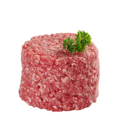 Ground meat with parsley on top isolated on white