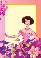 Beautiful girl with flowers. Vector art-illustration.
