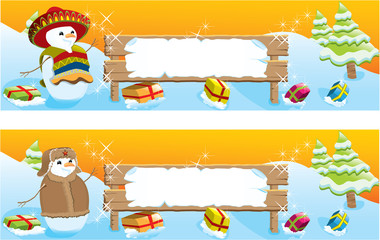 Fototapeta premium Set of two christmas banners with snowman.