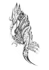 Sketch of tattoo art, alien
