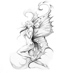 Sketch of tattoo art, fairy