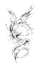 Sketch of tattoo art, dragon