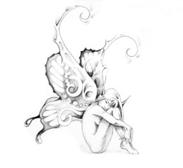 Sketch of tattoo art, fairy