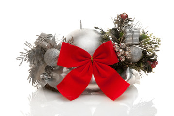 Silver candle with red lace