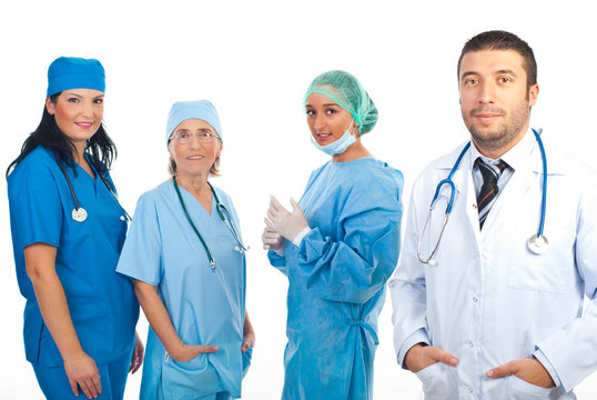 Friendly doctor man and surgeons team