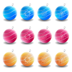 blue red orange golden christmas globes vector illustration
