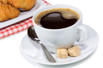 black coffee and croissants