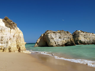 the idyllic Praia de Rocha beach on  coast of the Algarve