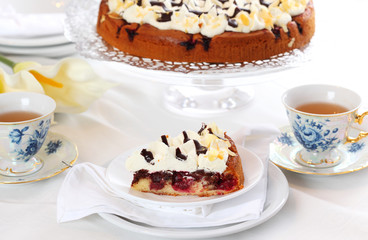 Cherry sponge cake with cream