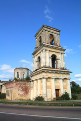 Fototapeta na wymiar destroyed orthodox church near roads