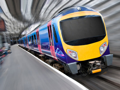 Fast Modern Passenger Train with Motion Blur